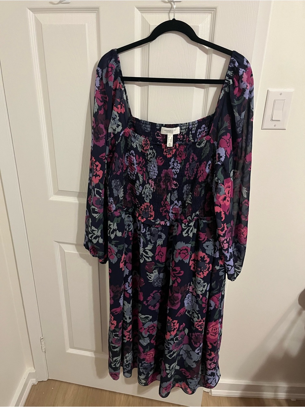 Addition Elle 3X Floral Smocked Midi Dress Long Sleeve - Picture 2 of 10